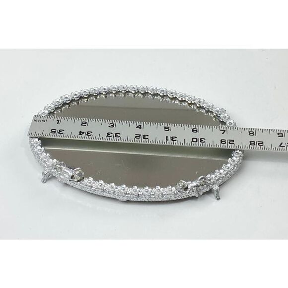 Vtg Sam Fink Vanity Tray Mirror Silver Tone Oval Cherubs Flowers Harp Feet CO126 - Picture 9 of 10